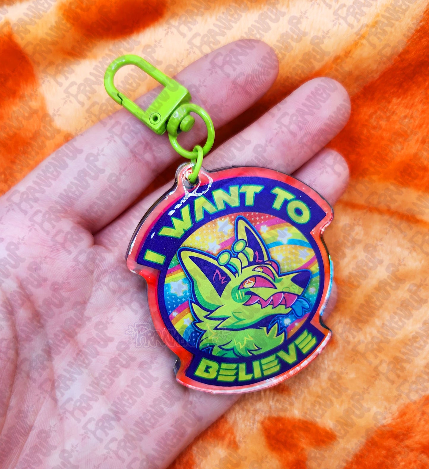 Lisa Frank Inspired Alien Doge Keychain