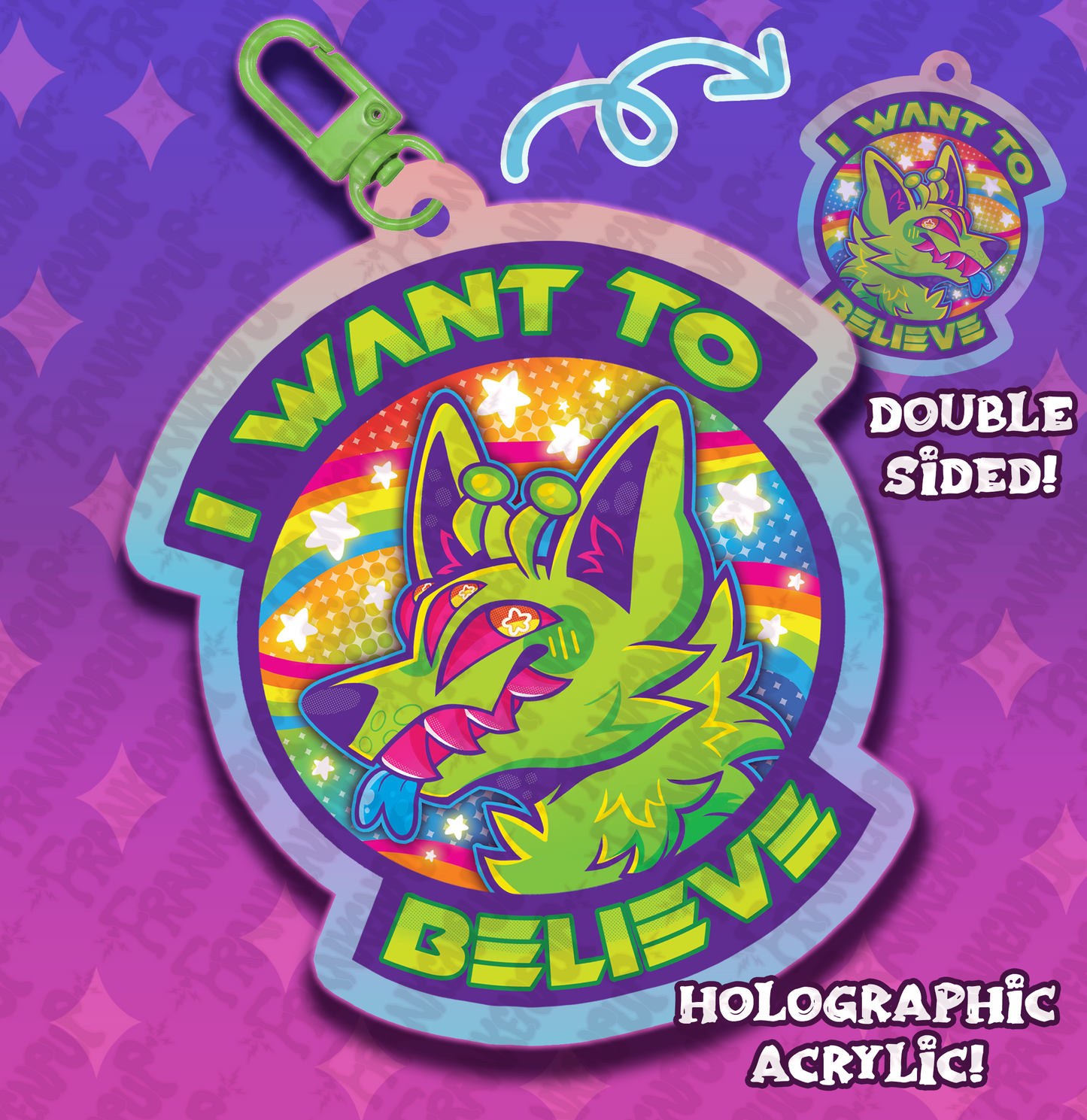 Lisa Frank Inspired Alien Doge Keychain