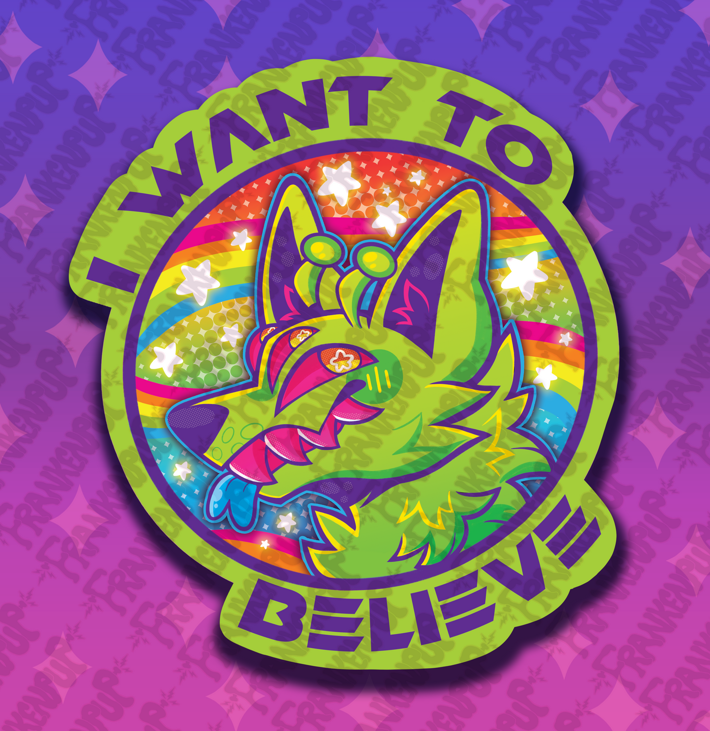 Lisa Frank Inspired Alien Doge Sticker